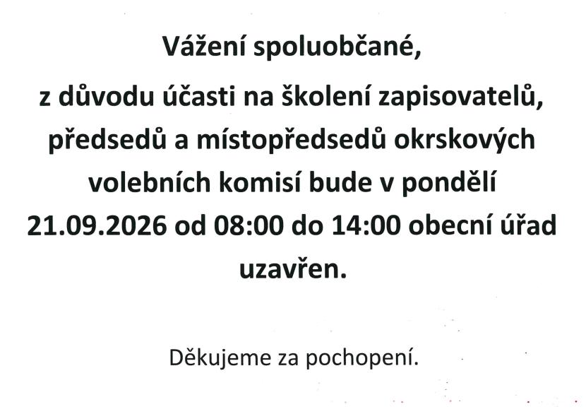 Uzavření obecního úřadu dne 21.09.2026